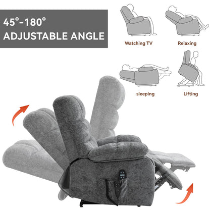 Lift Recliner Chair Heat Massage Dual Motor Infinite Position Up to 350 LBS Large Electric Power Lift Recliners with Power - Remote, Medium - firm and Heavy duty, Grey - 1st Choice Furniture Direct