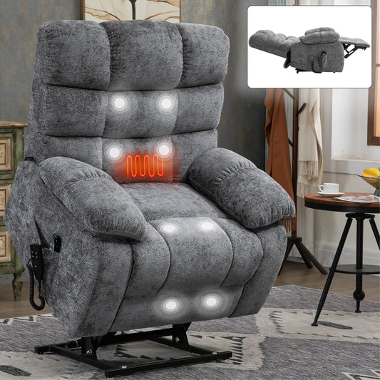 Lift Recliner Chair Heat Massage Dual Motor Infinite Position Up to 350 LBS Large Electric Power Lift Recliners with Power - Remote, Medium - firm and Heavy duty, Grey - 1st Choice Furniture Direct