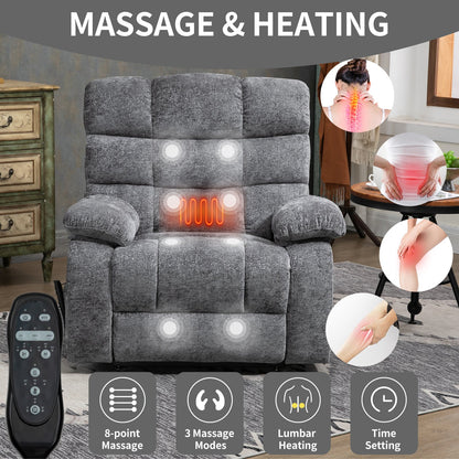 Lift Recliner Chair Heat Massage Dual Motor Infinite Position Up to 350 LBS Large Electric Power Lift Recliners with Power - Remote, Medium - firm and Heavy duty, Grey - 1st Choice Furniture Direct