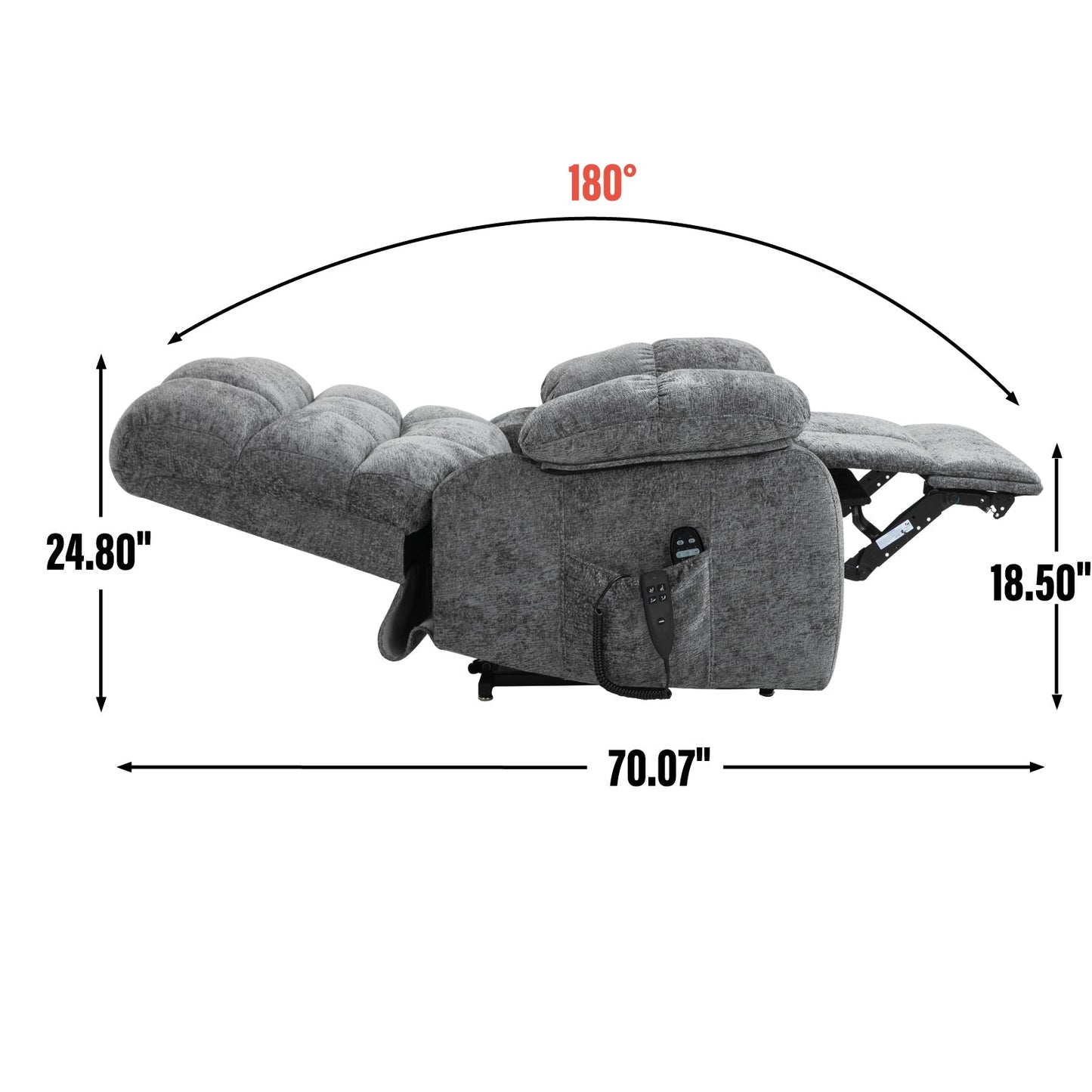 Lift Recliner Chair Heat Massage Dual Motor Infinite Position Up to 350 LBS Large Electric Power Lift Recliners with Power - Remote, Medium - firm and Heavy duty, Grey - 1st Choice Furniture Direct