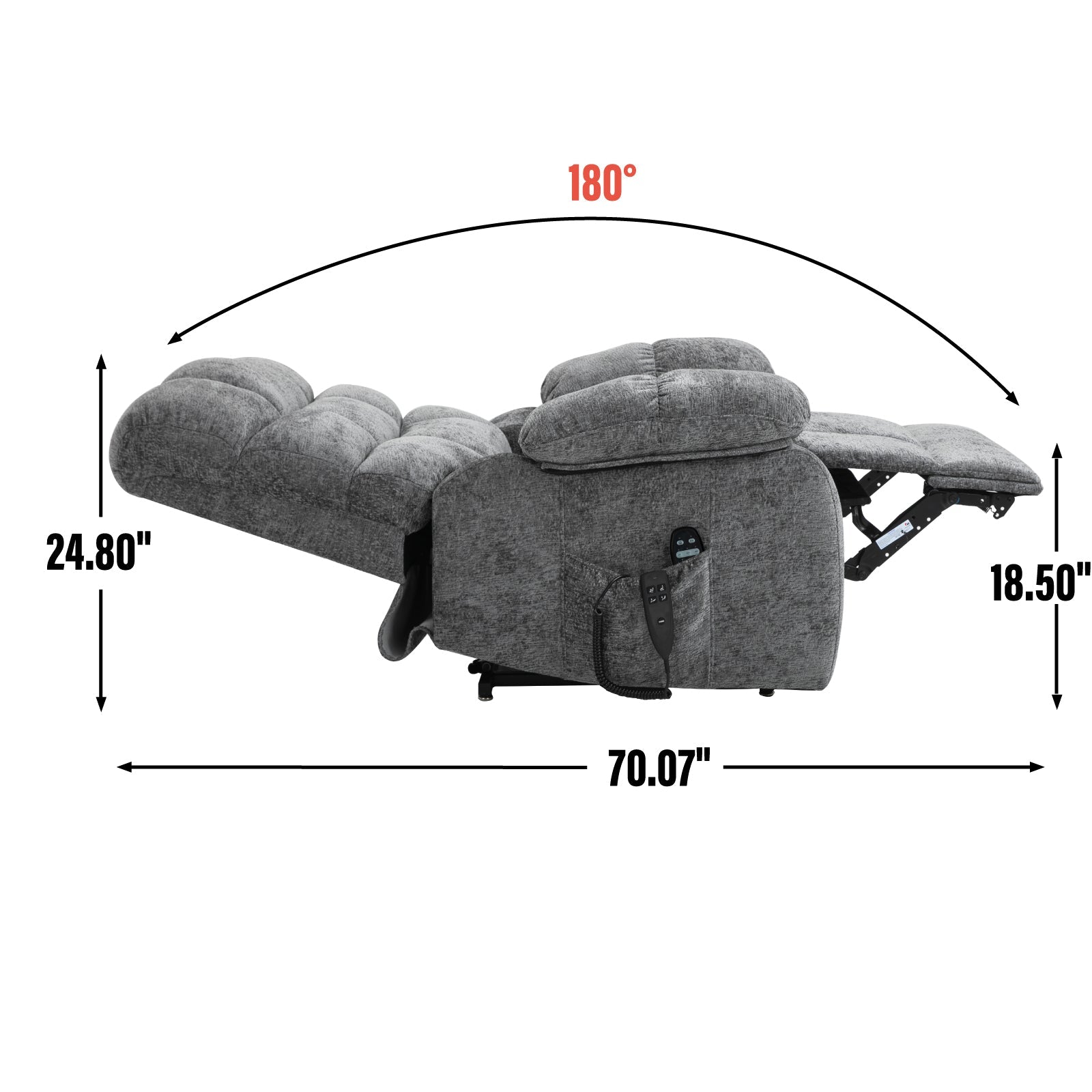 Lift Recliner Chair Heat Massage Dual Motor Infinite Position Up to 350 LBS Large Electric Power Lift Recliners with Power - Remote, Medium - firm and Heavy duty, Grey - 1st Choice Furniture Direct