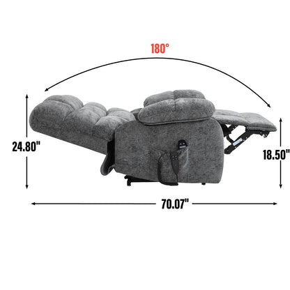 Lift Recliner Chair Heat Massage Dual Motor Infinite Position Up to 350 LBS Large Electric Power Lift Recliners with Power - Remote, Medium - firm and Heavy duty, Grey - 1st Choice Furniture Direct