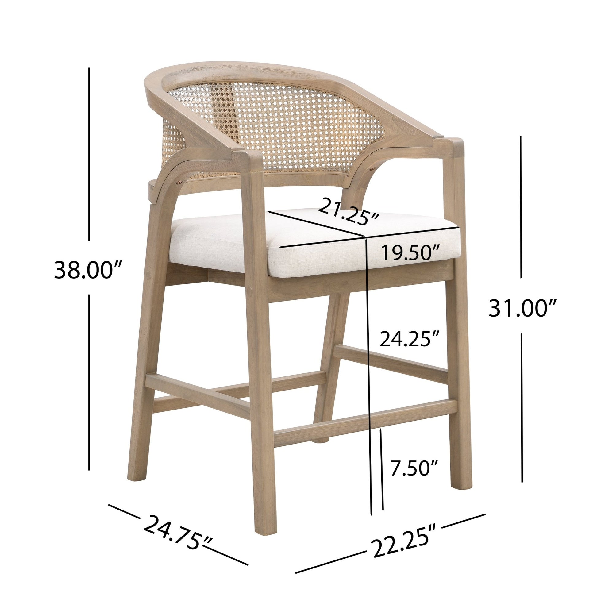 Light Ash Rattan Counter Stools Set of 2 – Mid Century Wood Kitchen Bar Chairs - 1st Choice Furniture Direct