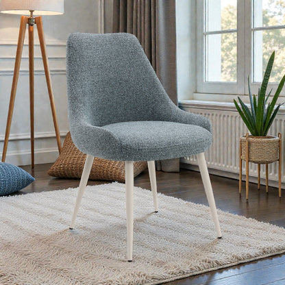 Light Blue Boucle Dining Chair with White Pedestal Base - 1st Choice Furniture Direct