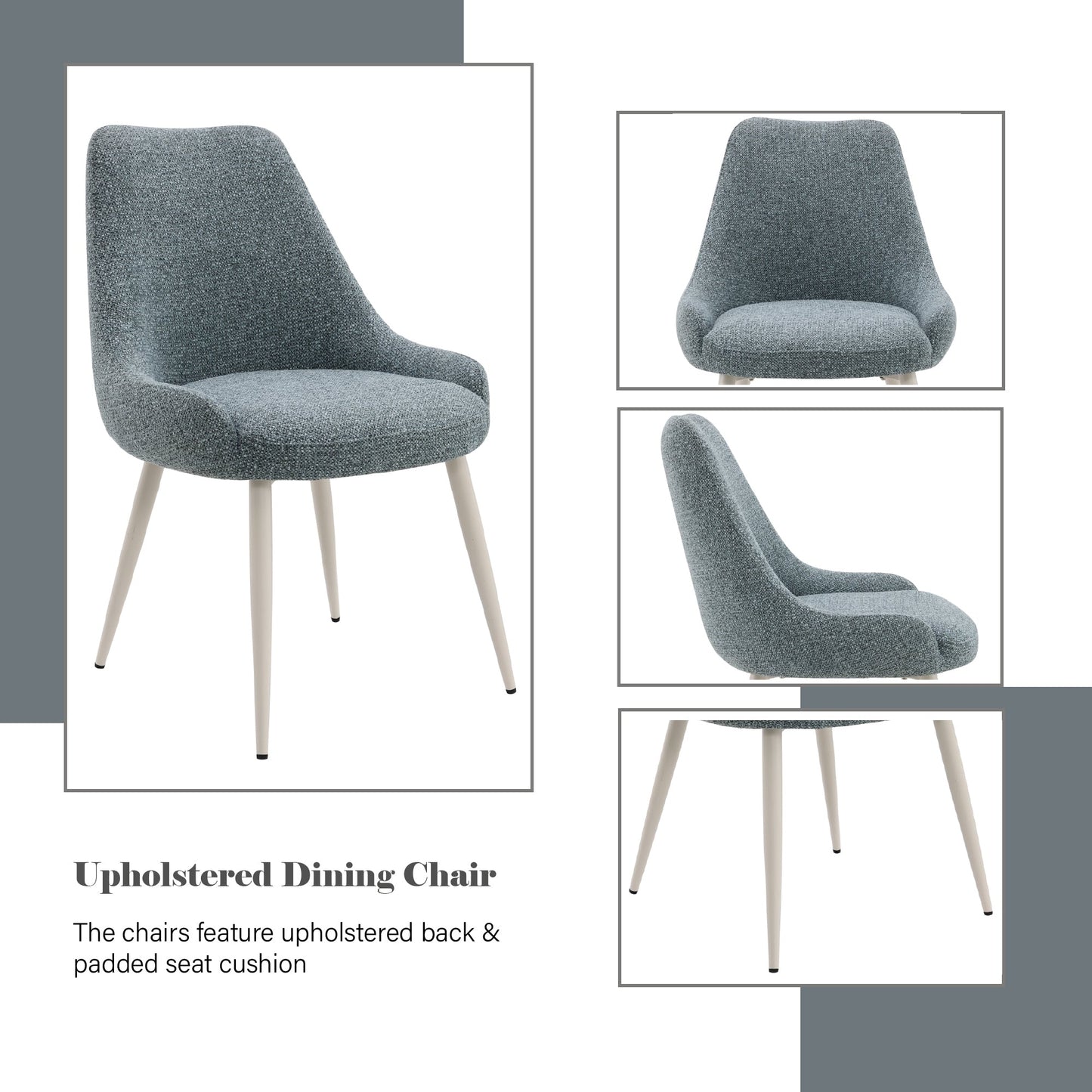 Light Blue Boucle & White Finish Side Chair (Set - 2) - 1st Choice Furniture Direct