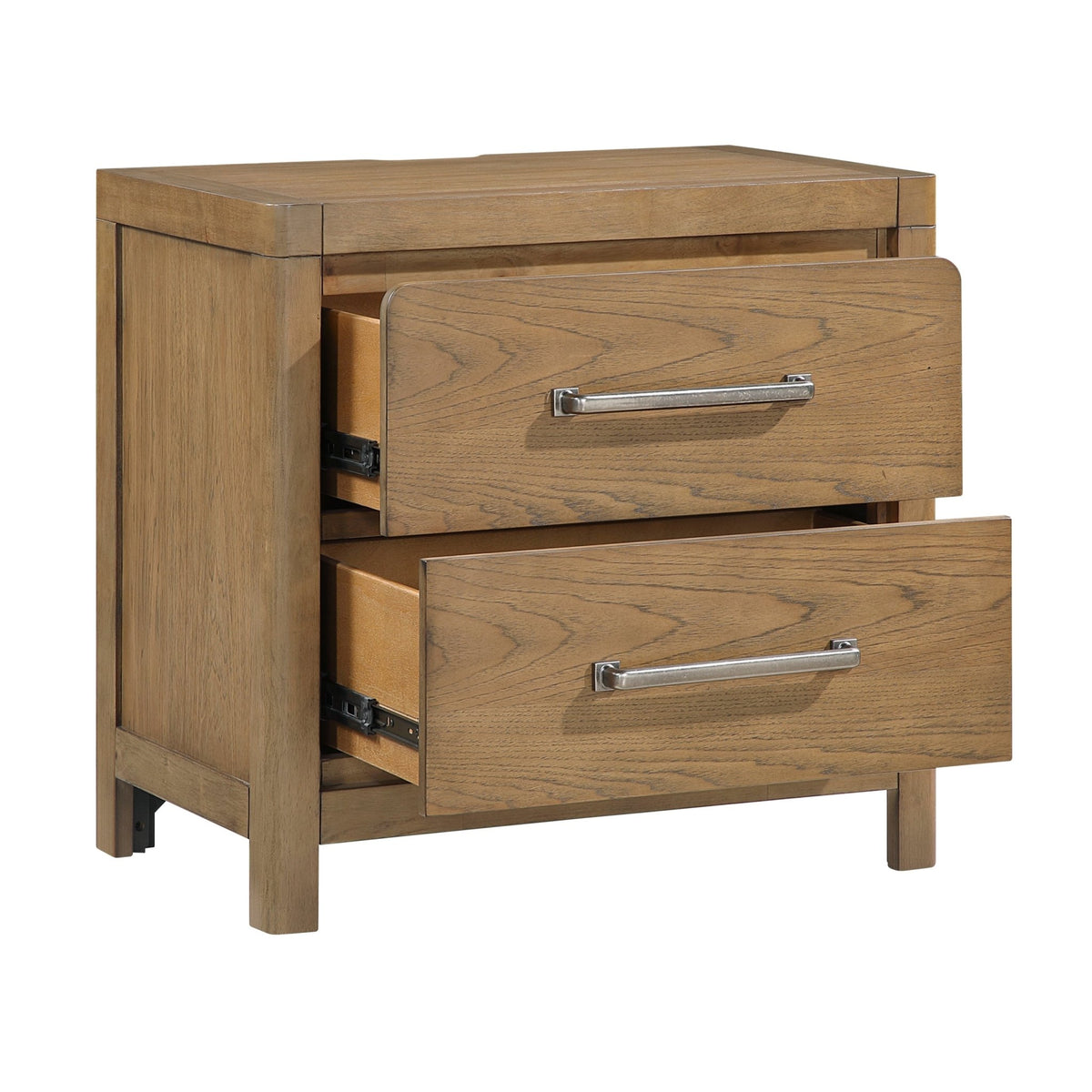 Light Brown Finish 2-Drawer Nightstand with Power Outlets USB Ports Modern Bedroom Furniture 1pc Bedside Table - 1st Choice Furniture Direct