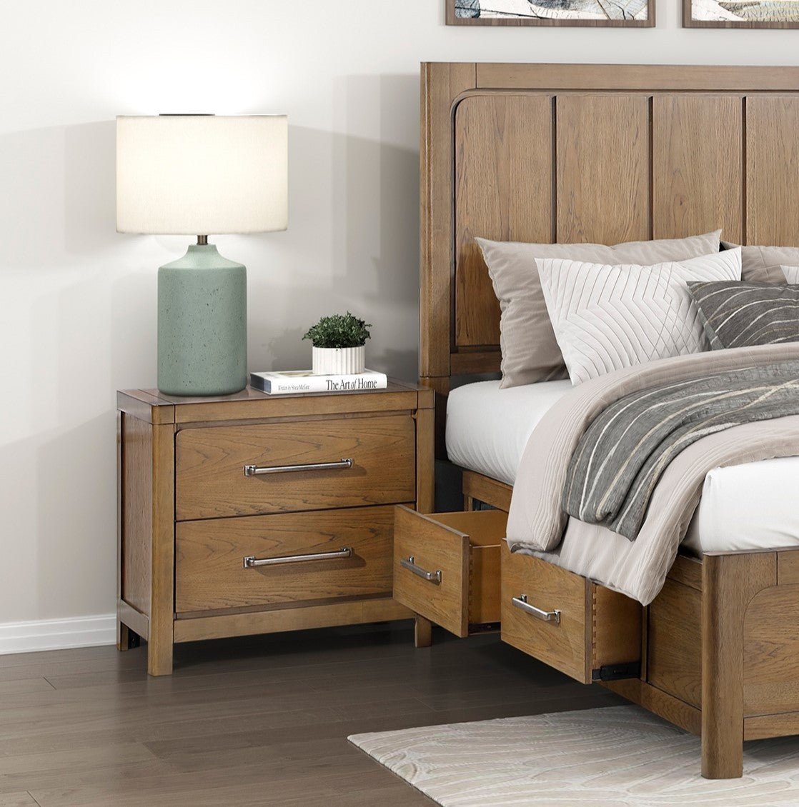 Light Brown Finish 2-Drawer Nightstand with Power Outlets USB Ports Modern Bedroom Furniture 1pc Bedside Table - 1st Choice Furniture Direct