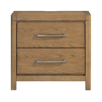 Light Brown Finish 2-Drawer Nightstand with Power Outlets USB Ports Modern Bedroom Furniture 1pc Bedside Table - 1st Choice Furniture Direct