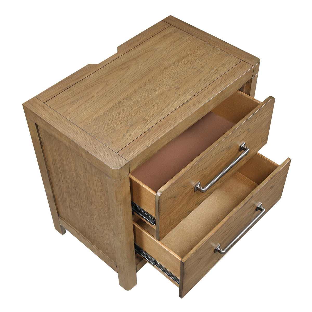 Light Brown Finish 2-Drawer Nightstand with Power Outlets USB Ports Modern Bedroom Furniture 1pc Bedside Table - 1st Choice Furniture Direct
