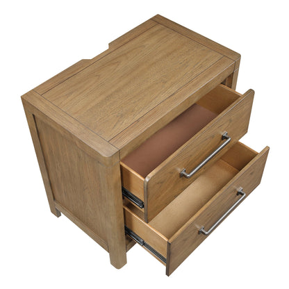 Light Brown Finish 2-Drawer Nightstand with Power Outlets USB Ports Modern Bedroom Furniture 1pc Bedside Table - 1st Choice Furniture Direct