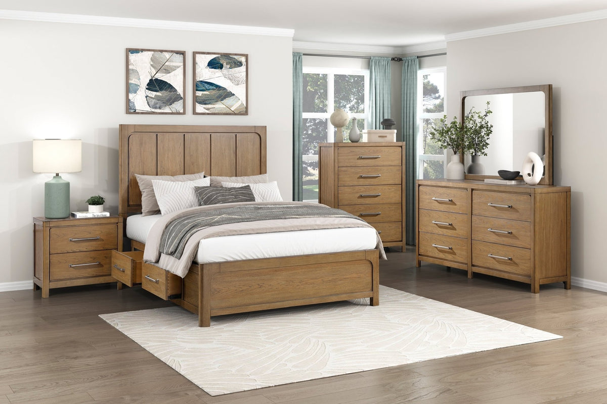 Light Brown Finish 2-Drawer Nightstand with Power Outlets USB Ports Modern Bedroom Furniture 1pc Bedside Table - 1st Choice Furniture Direct
