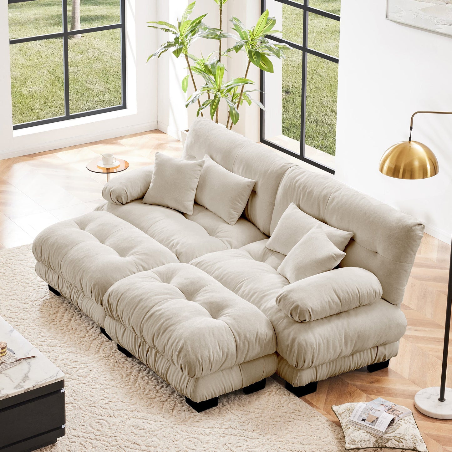Light Coffee Chenille Sofa – 2 Seater Cloud Comfort Couch - 1st Choice Furniture Direct