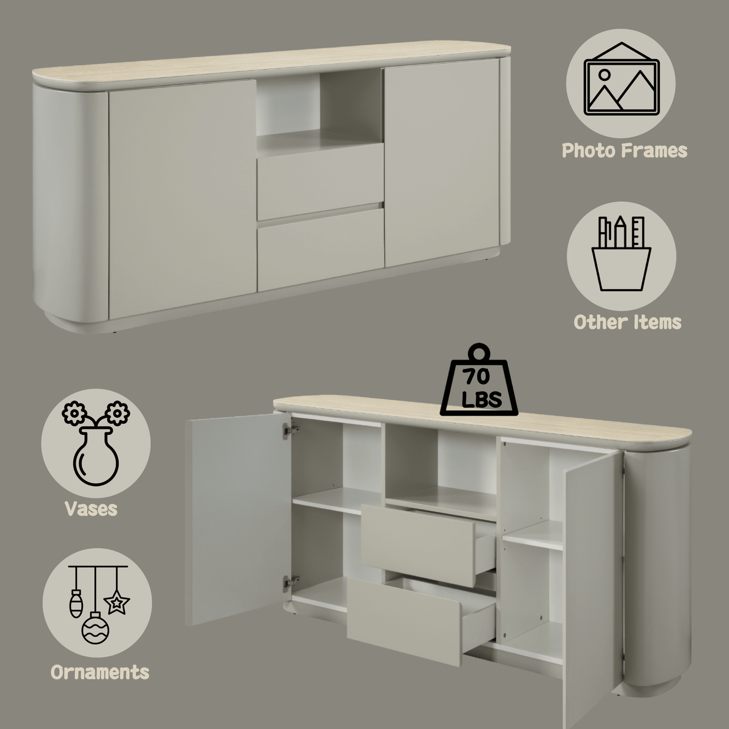 Light Gray Dining Server with Ceramic Top - 1st Choice Furniture Direct