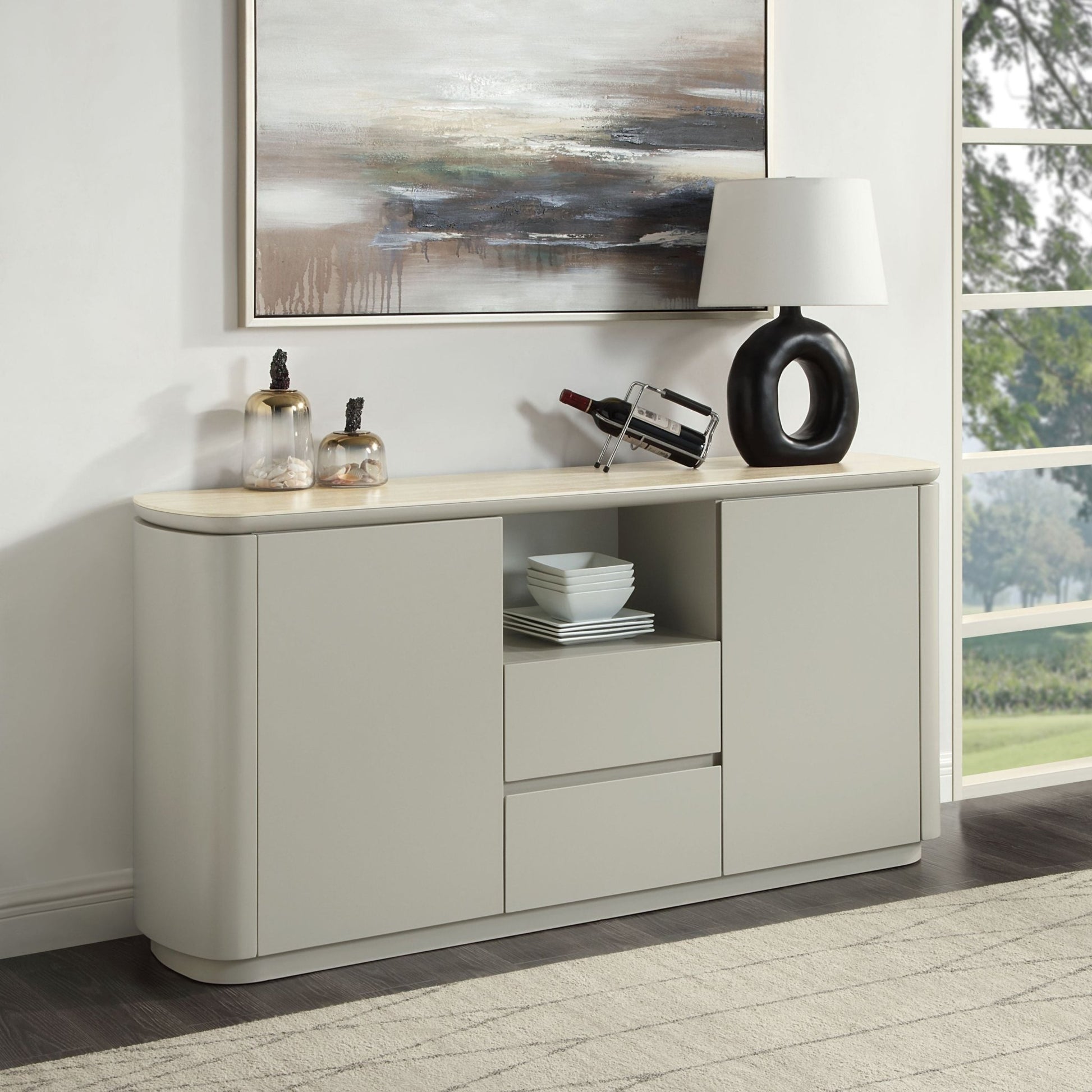 Light Gray Dining Server with Ceramic Top - 1st Choice Furniture Direct