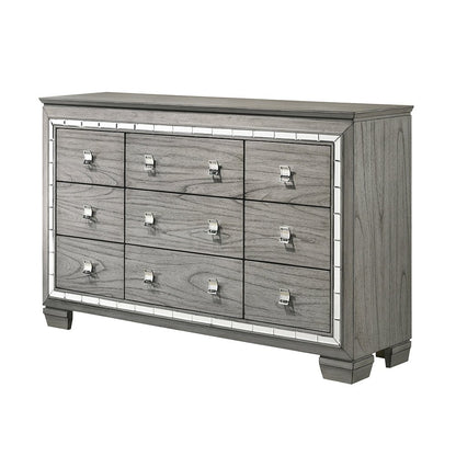 Light Gray Oak 9 Drawer Dresser with Mirrored Trim - 1st Choice Furniture Direct