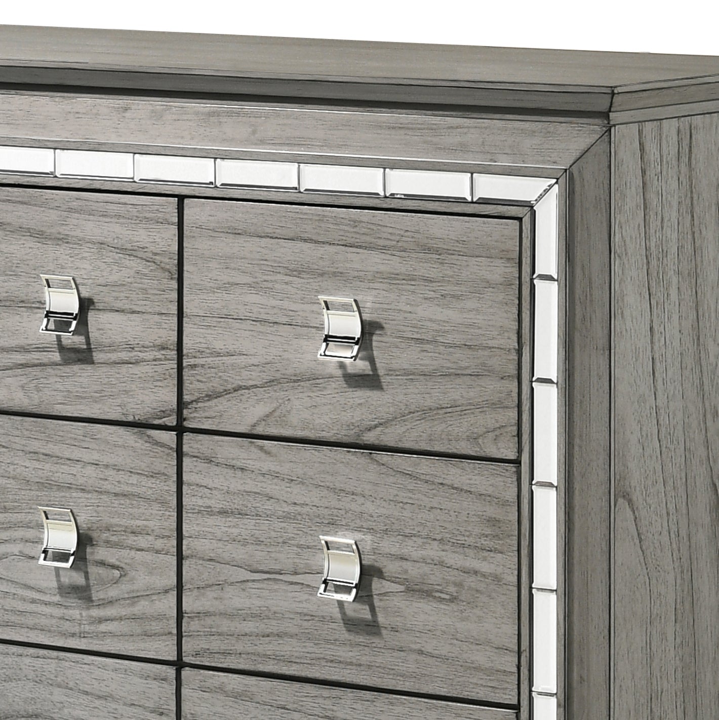 Light Gray Oak 9 Drawer Dresser with Mirrored Trim - 1st Choice Furniture Direct
