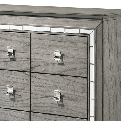 Light Gray Oak 9 Drawer Dresser with Mirrored Trim - 1st Choice Furniture Direct