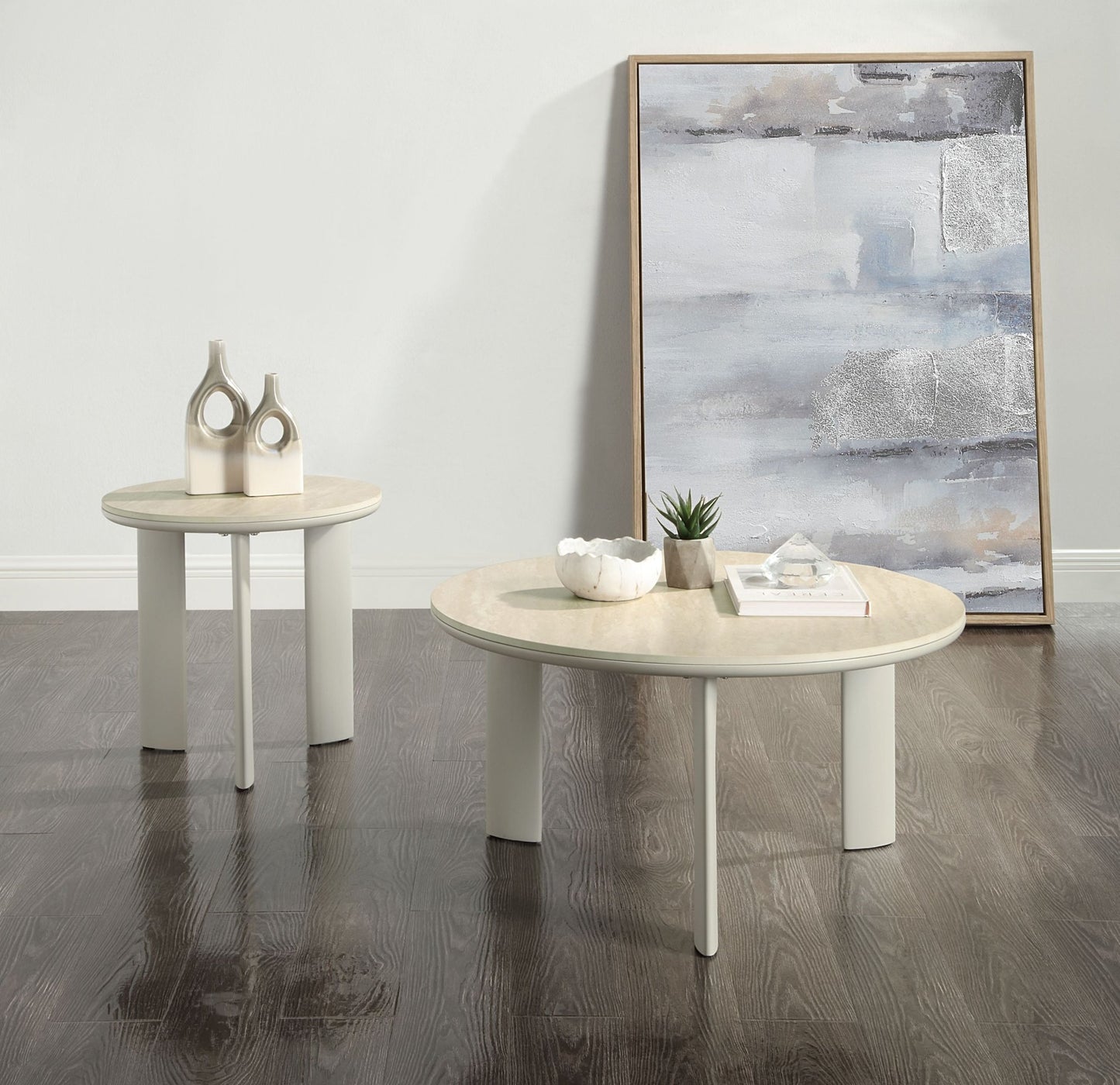 Light Gray Round Ceramic Coffee Table - 1st Choice Furniture Direct