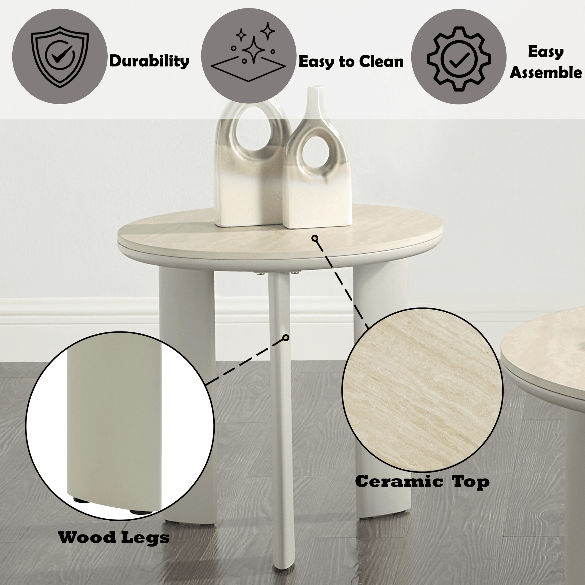 Light Gray Round Ceramic End Table - 1st Choice Furniture Direct