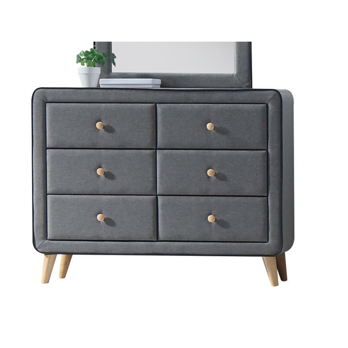 Light Gray Upholstered Dresser | 6 Drawer Bedroom Storage Chest - 1st Choice Furniture Direct
