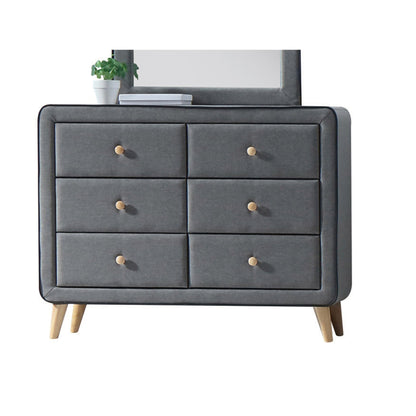 Light Gray Upholstered Dresser | 6 Drawer Bedroom Storage Chest - 1st Choice Furniture Direct