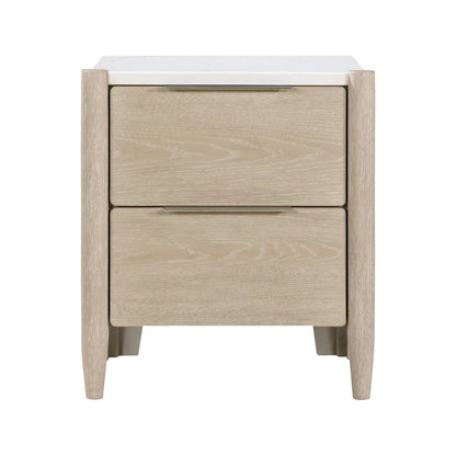 Light Oak Marble Top Nightstand with Charging Station - 1st Choice Furniture Direct