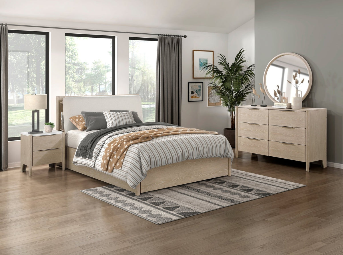 Light Oak Marble Top Nightstand with Charging Station - 1st Choice Furniture Direct