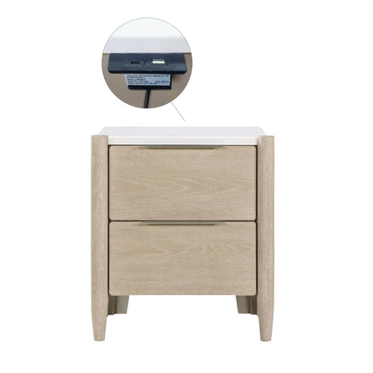 Light Oak Marble Top Nightstand with Charging Station - 1st Choice Furniture Direct
