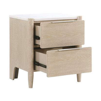 Light Oak Marble Top Nightstand with Charging Station - 1st Choice Furniture Direct