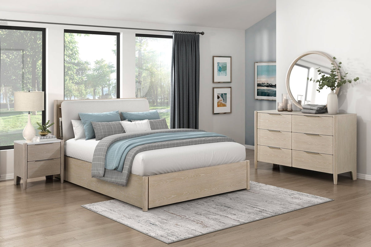 Light Oak Marble Top Nightstand with Charging Station - 1st Choice Furniture Direct