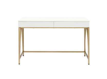 Lightmane White High Gloss & Gold Finish Vanity Desk - 1st Choice Furniture Direct