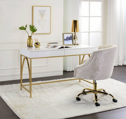 Lightmane White High Gloss & Gold Finish Vanity Desk - 1st Choice Furniture Direct