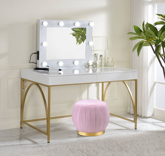 Lightmane White High Gloss & Gold Finish Vanity Desk - 1st Choice Furniture Direct