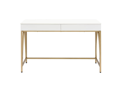 Lightmane White High Gloss & Gold Finish Writing Desk - 1st Choice Furniture Direct