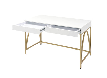 Lightmane White High Gloss & Gold Finish Writing Desk - 1st Choice Furniture Direct