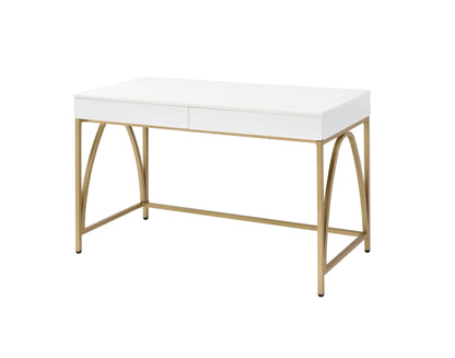 Lightmane White High Gloss & Gold Finish Writing Desk - 1st Choice Furniture Direct