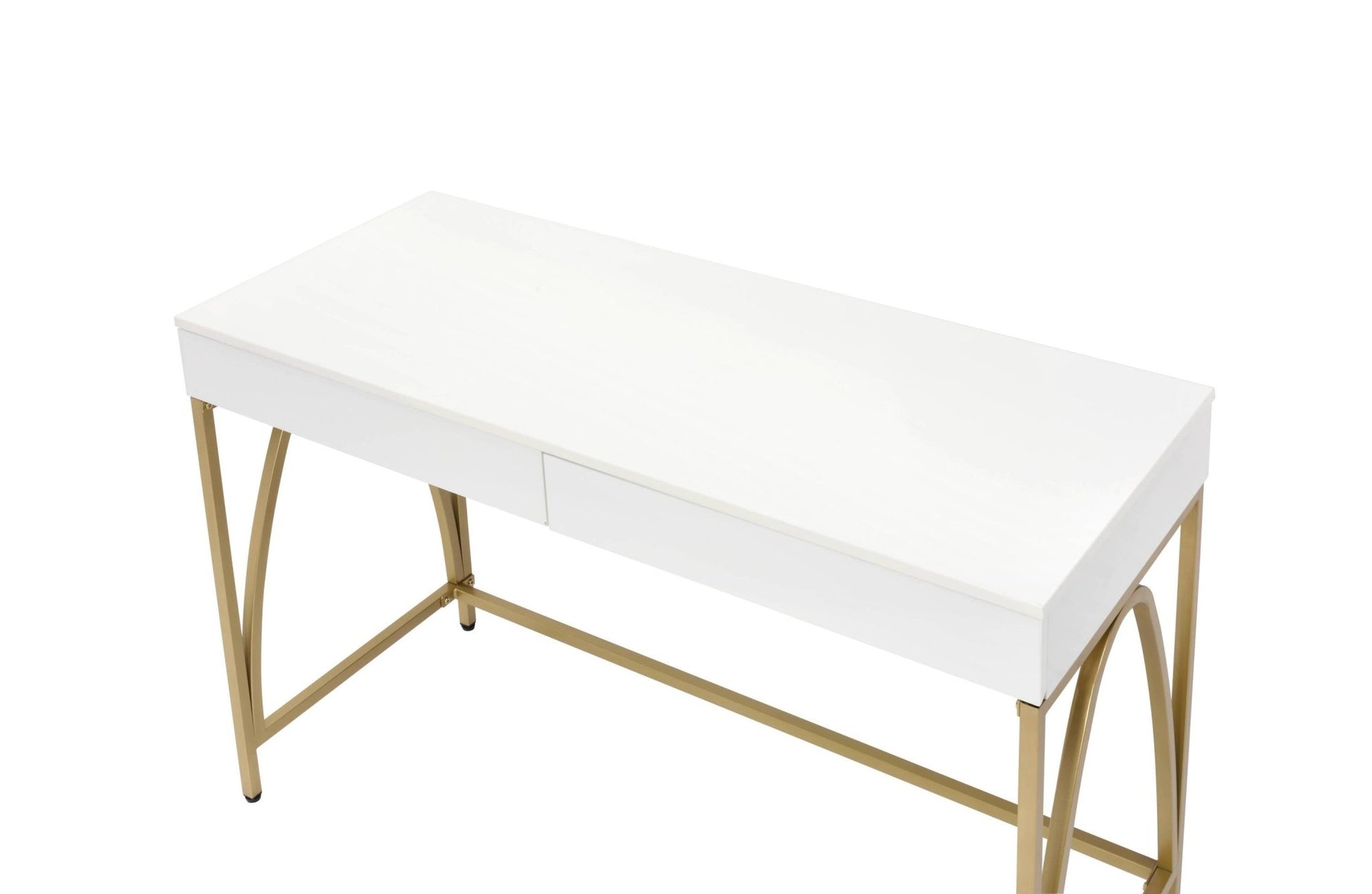 Lightmane White High Gloss & Gold Finish Writing Desk - 1st Choice Furniture Direct