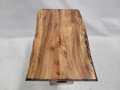 Live Edge Burnt Hickory End Table with Whiskey Barrel Stave Legs and Shelf, Free Shipping, Made in the USA! - 1st Choice Furniture Direct