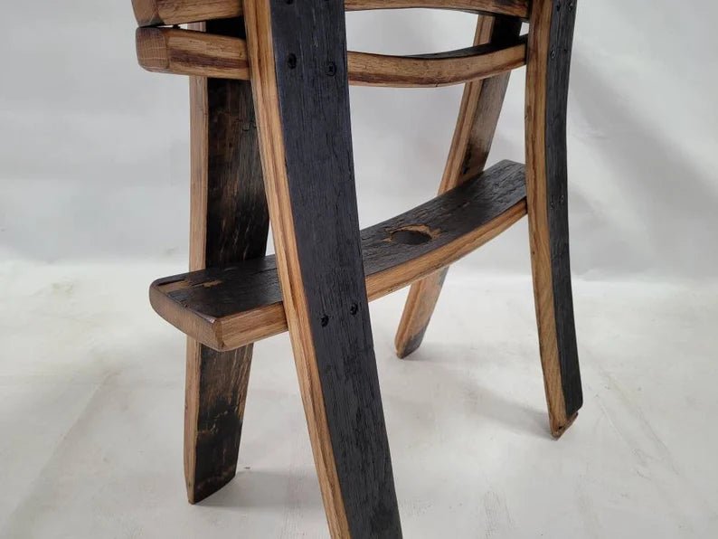 Live Edge Burnt Hickory End Table with Whiskey Barrel Stave Legs and Shelf, Free Shipping, Made in the USA! - 1st Choice Furniture Direct
