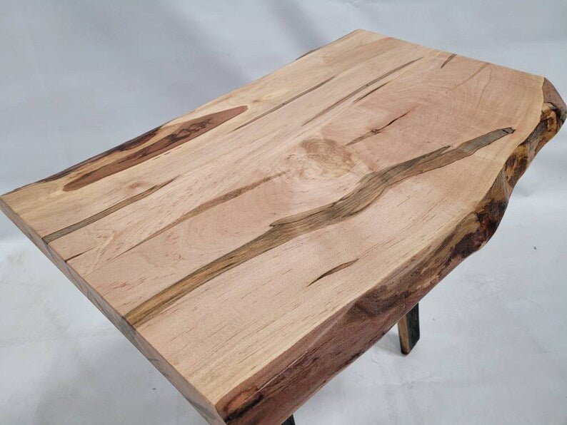 Live Edge Maple End Table with Whiskey Barrel Stave Legs – Rustic Side Table - 1st Choice Furniture Direct