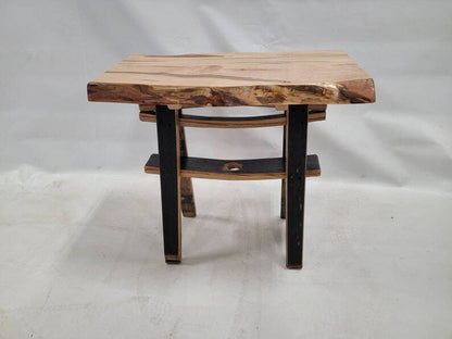Live Edge Maple End Table with Whiskey Barrel Stave Legs – Rustic Side Table - 1st Choice Furniture Direct