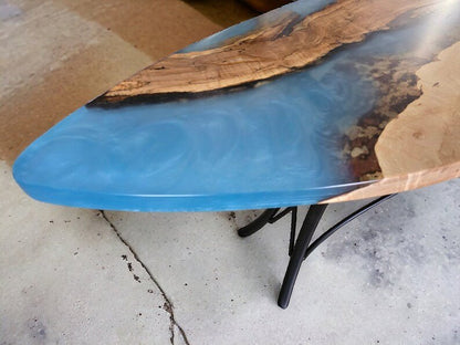 Live Edge Maple Epoxy River Sofa Table | Vermillion Resin Design with Steel Legs - 1st Choice Furniture Direct