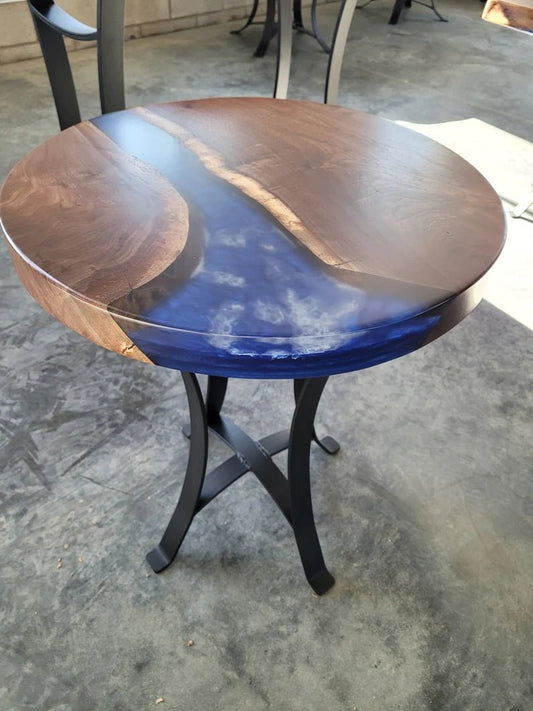 Live Edge Walnut End Table, Epoxy Resin River, Steel Legs - 1st Choice Furniture Direct