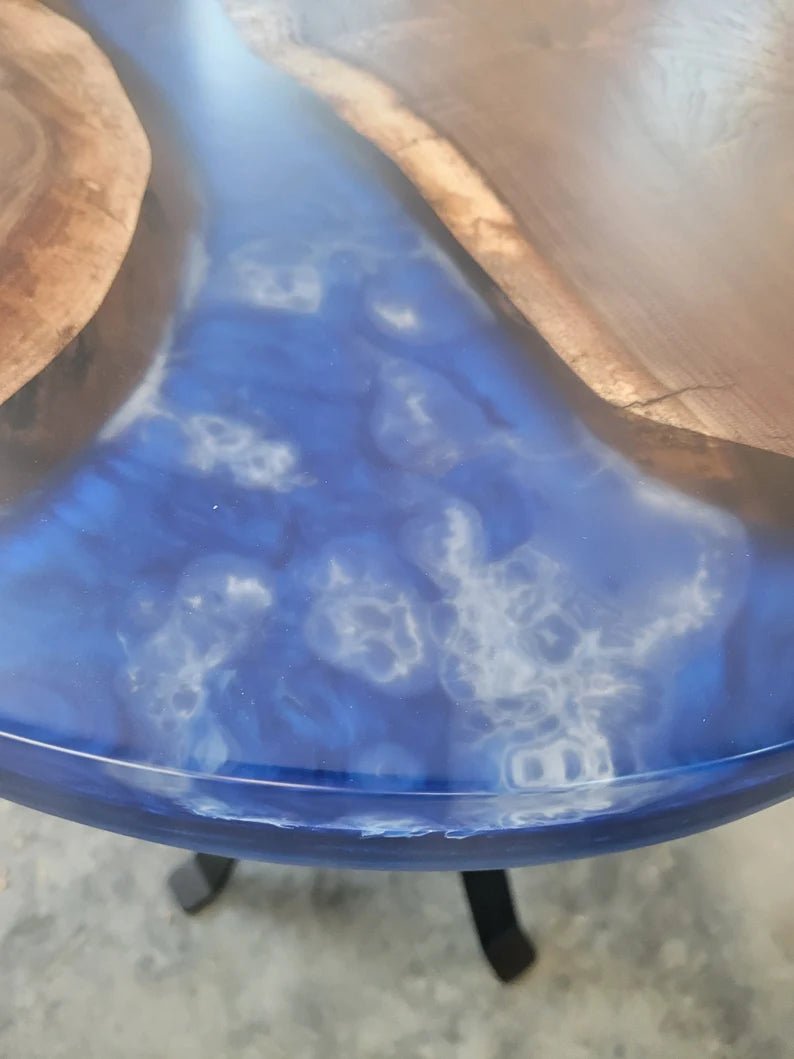 Live Edge Walnut End Table, Epoxy Resin River, Steel Legs - 1st Choice Furniture Direct