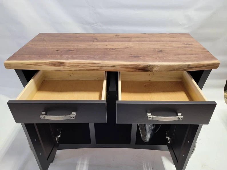 Live Edge Walnut Mini Buffet with Maple Base | Handcrafted Wood Storage Cabinet - 1st Choice Furniture Direct