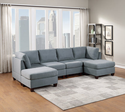 Living Room Furniture Cocktail Ottoman Grey Linen Like Fabric 1pc Plush Ottoman Wooden Legs - 1st Choice Furniture Direct