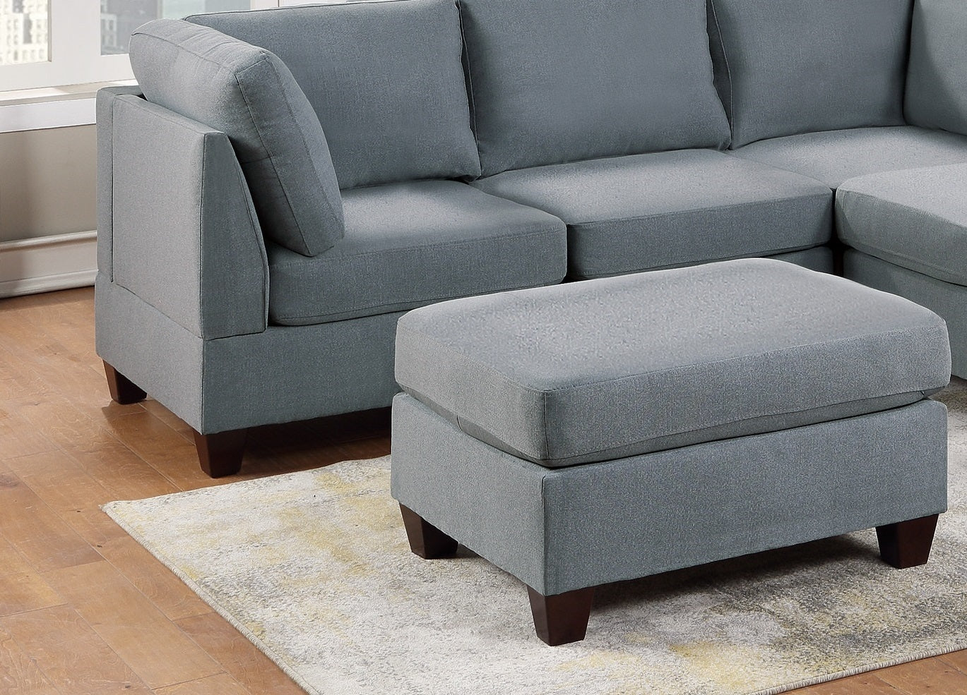 Living Room Furniture Cocktail Ottoman Grey Linen Like Fabric 1pc Plush Ottoman Wooden Legs - 1st Choice Furniture Direct