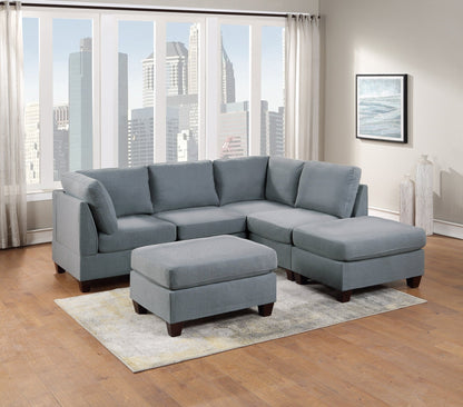 Living Room Furniture Cocktail Ottoman Grey Linen Like Fabric 1pc Plush Ottoman Wooden Legs - 1st Choice Furniture Direct