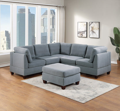 Living Room Furniture Cocktail Ottoman Grey Linen Like Fabric 1pc Plush Ottoman Wooden Legs - 1st Choice Furniture Direct