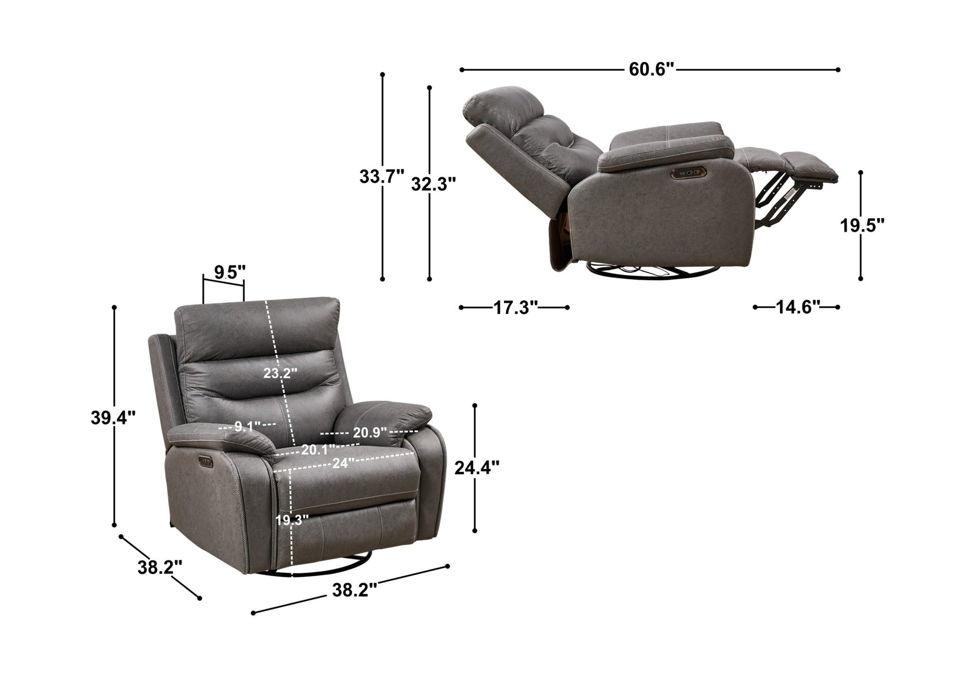 Liyasi Dual OKIN Motor Rocking and 240 Degree Swivel Single Sofa Seat recliner Chair Infinite Position ,Head rest with power function - 1st Choice Furniture Direct